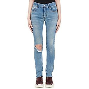 Balenciaga Women's Distressed Slim Straight Jeans-blue