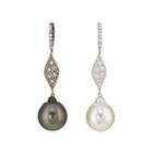 Samira 13 Women's Pearl & White Diamond Mismatched Drop Earrings - Black