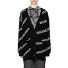 Balenciaga Women's Logo-jacquard Wool-blend Oversized Cardigan - Black