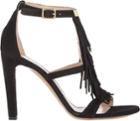 Chlo Suede Fringe-trim Sandals-black