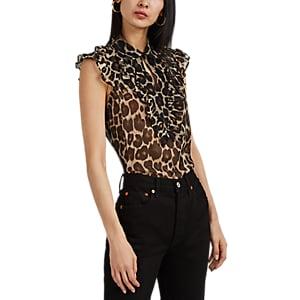Robert Rodriguez Women's Leopard-print Silk Ruffle Top