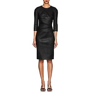 Narciso Rodriguez Women's Ruched Leather Long-sleeve Dress-black