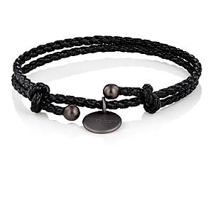 Bottega Veneta Men's Intrecciato Leather Double-band Bracelet-black