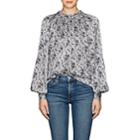 Co Women's Floral Striped Silk Charmeuse Blouse - Blue