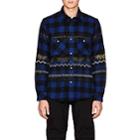 Sacai Men's Embroidered Checked Cotton Flannel Shirt-blue
