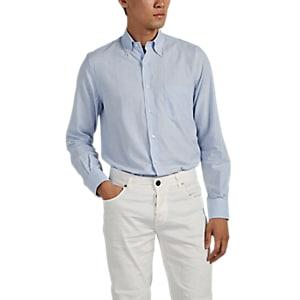 Loro Piana Men's Micro-houndstooth Cotton Button-down Shirt - Lt. Blue