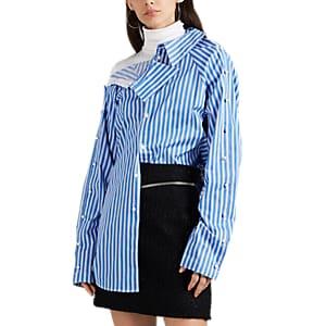 Blindness Women's Imitation-pearl-detailed Striped Cotton Twill Oversized Shirt - Blue
