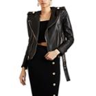 Balmain Women's Quilted Leather Moto Jacket - Black