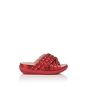 Fitflop Limited Edition Women's Quilted Metallic Leather Slide Sandals-md. Red