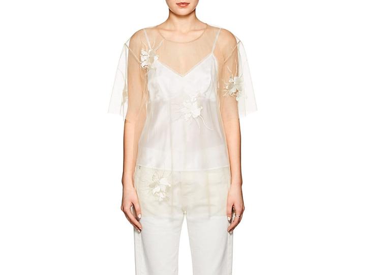 Helmut Lang Women's Embroidered Sheer Tulle Top