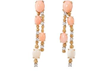 Mahnaz Collection Vintage Women's White Diamond & Coral Drop Earrings