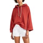 Warm Women's Minimal Oversized Cotton Hoodie - Red