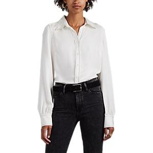 Frame Women's Contrast-stitched Silk Shirt - White