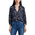 Warm Women's Love Abstract-cloud-pattern Voile Blouse - Navy