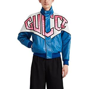 Gucci Men's Logo Colorblocked Leather Bomber Jacket - Blue