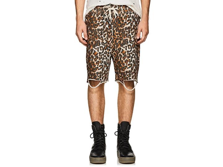 Nsf Men's Distressed Leopard-print Cotton Sweatshorts