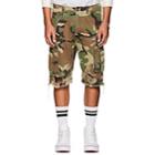 R13 Men's Distressed Camouflage Cotton Cargo Shorts-olive
