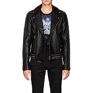 Balmain Men's Embellished Leather Moto Jacket-black
