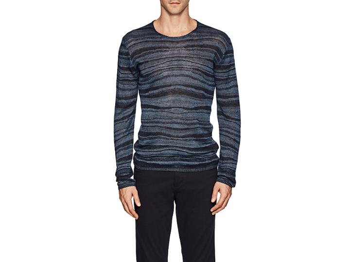John Varvatos Men's Wavy-striped Linen Sweater
