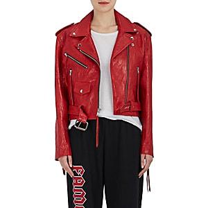 Adaptation Women's Wrinkled Leather Moto Jacket-red
