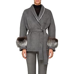Prada Women's Fox-fur-trimmed Wool-blend Robe Coat - Gray