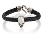 Alexander Mcqueen Men's Braided Leather Skull Bracelet-black