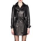 Saint Laurent Women's Leather Double-breasted Trench Coat-black