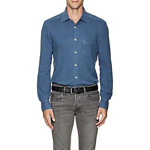 Kiton Men's Denim-effect Cotton-blend Piqu Shirt - Blue