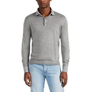 Isaia Men's Cashmere-silk Long-sleeve Polo Shirt - Gray