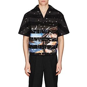 Prada Men's Graphic Cotton Bowling Shirt-black