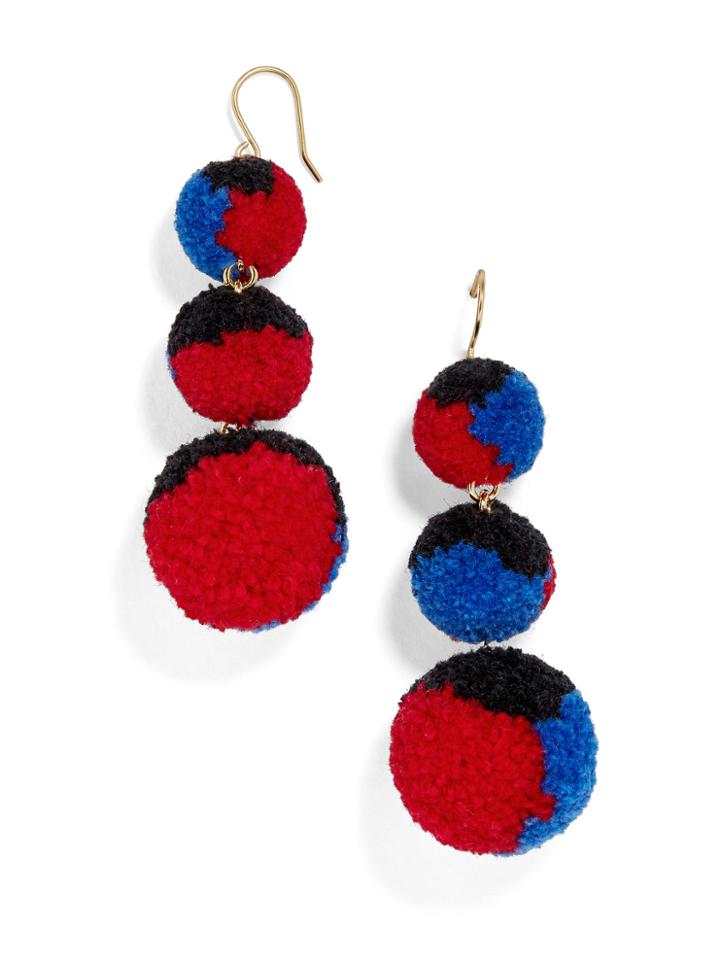 BaubleBar Pom Pom Crispin Ball Drop Earrings-Black/Cobalt/Red