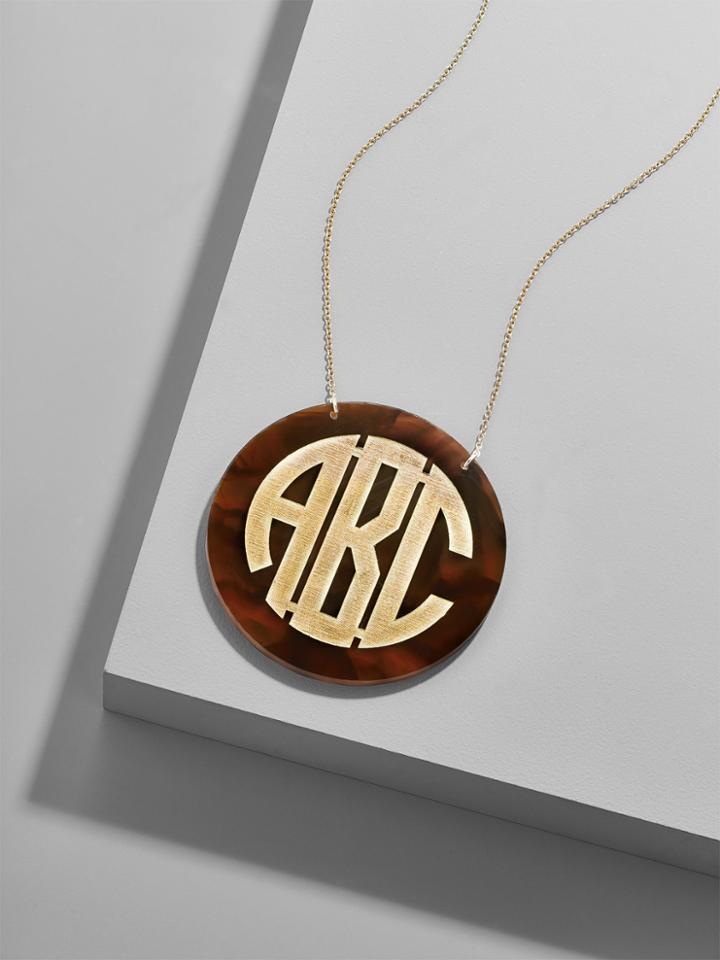 BaubleBar Extra Large Acrylic Block Monogram Etched Pendant Necklace