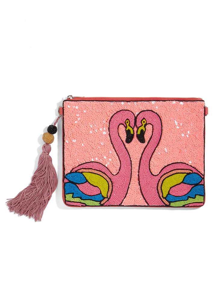 BaubleBar Flamingo Sequin Zip Clutch