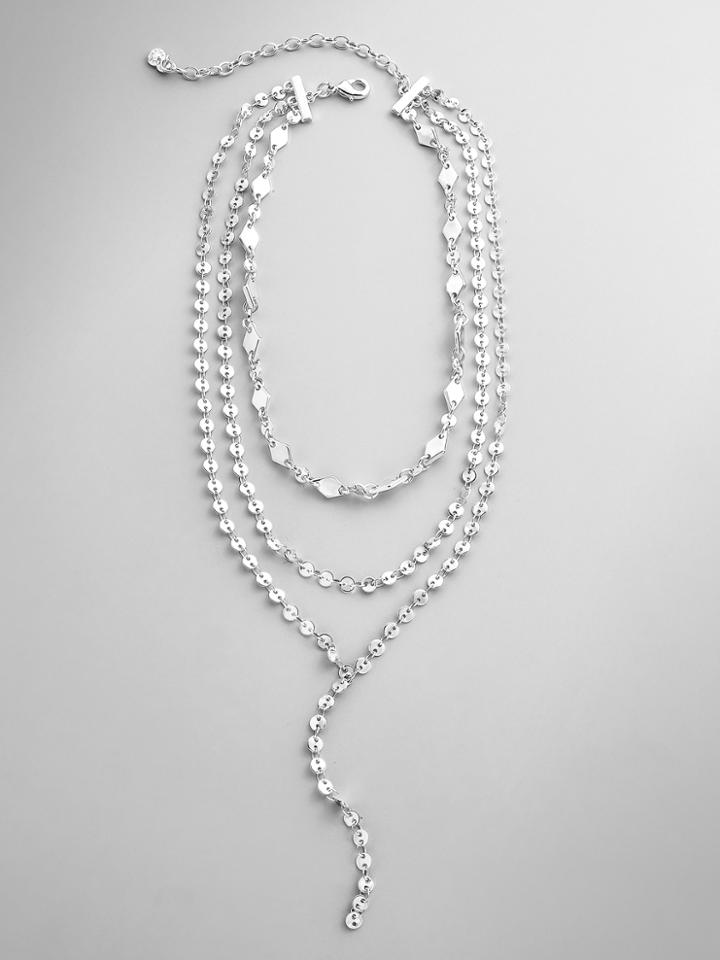 BaubleBar Aimee Layered Y-Chain Necklace-Silver