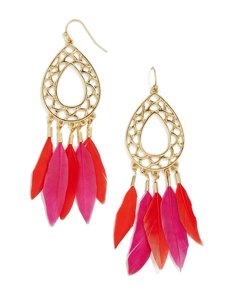 BaubleBar Dreamcatcher Feather Earrings-Hot Pink/Coral