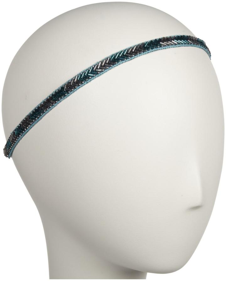 Deepa Gurnani Skinny Chevron Bugle Bead Headwrap - Turq