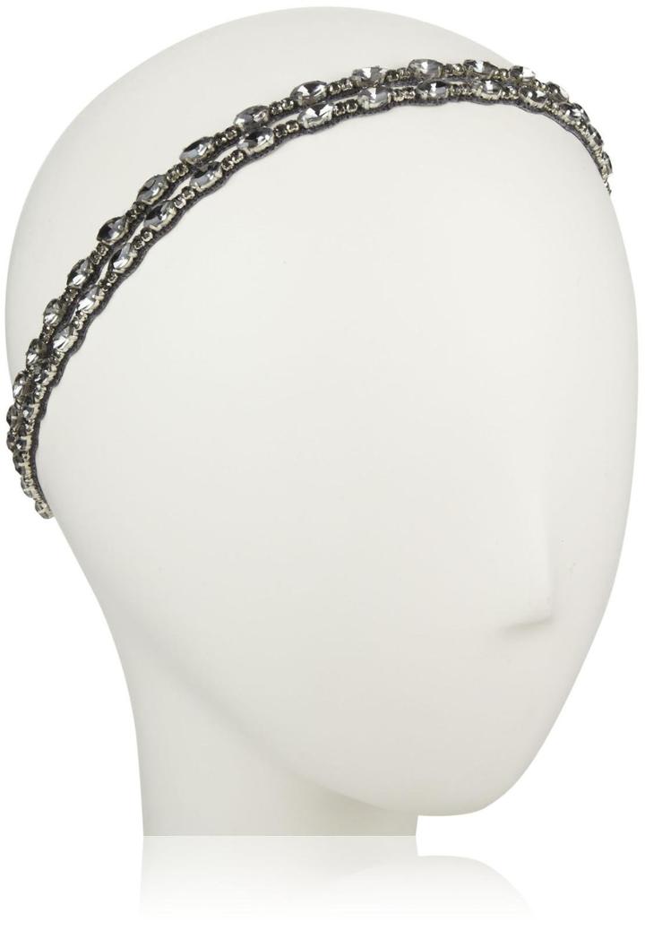 Deepa Gurnani Small Crystal Skinny Double Split Headband - Gun