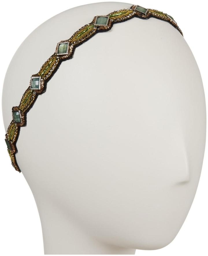 Deepa Gurnani Diamond Sand Petals Headband - Gold/green