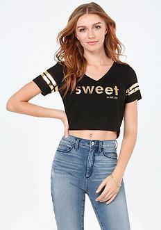 Bebe Sweet Crop Football Top