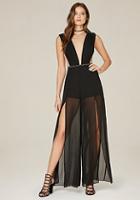 Bebe Pleated High Slit Jumpsuit