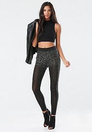 Bebe Sheer Rhinestone Leggings