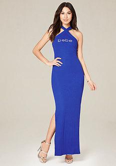 Bebe Logo Crossneck Maxi Dress