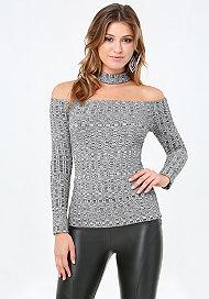 Bebe Collared Off Shoulder Top