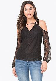 Bebe Lace Strappy Shoulder Top