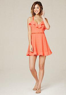 Bebe Ruffled Cross Back Dress