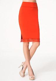 Bebe Eyelet Trim Midi Skirt