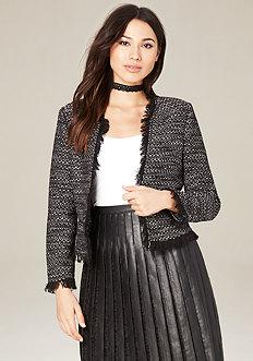 Bebe Fringe Boucle Jacket