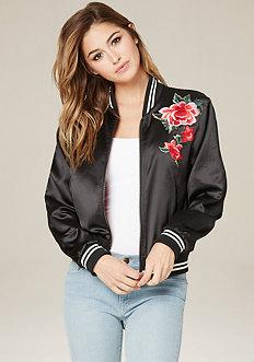 Bebe Floral Patch Bomber Jacket