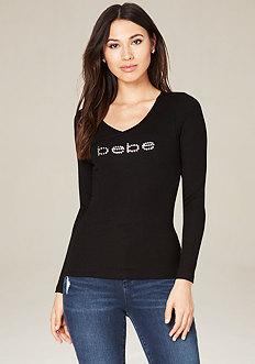 Bebe Logo Ashley Wrap Front Top