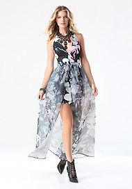 Bebe Print Organza Overlay Gown